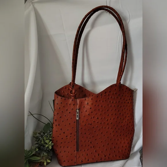 Genuine Leather Borse in Pelle Convertible Backpack Purse made in Italy Ostrich - Picture 1 of 14